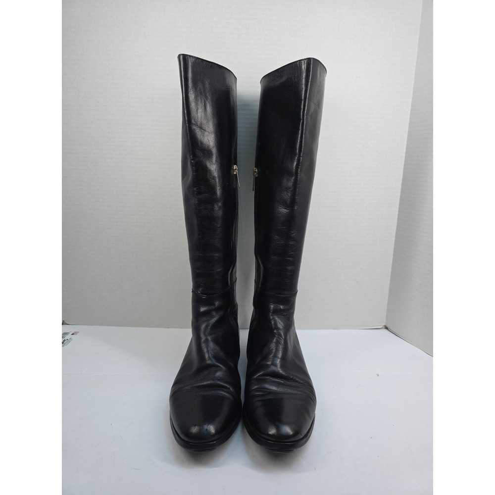 Jimmy Choo Black Leather Tall Knee High Boots Flat Wedge Italy Womens 38.5